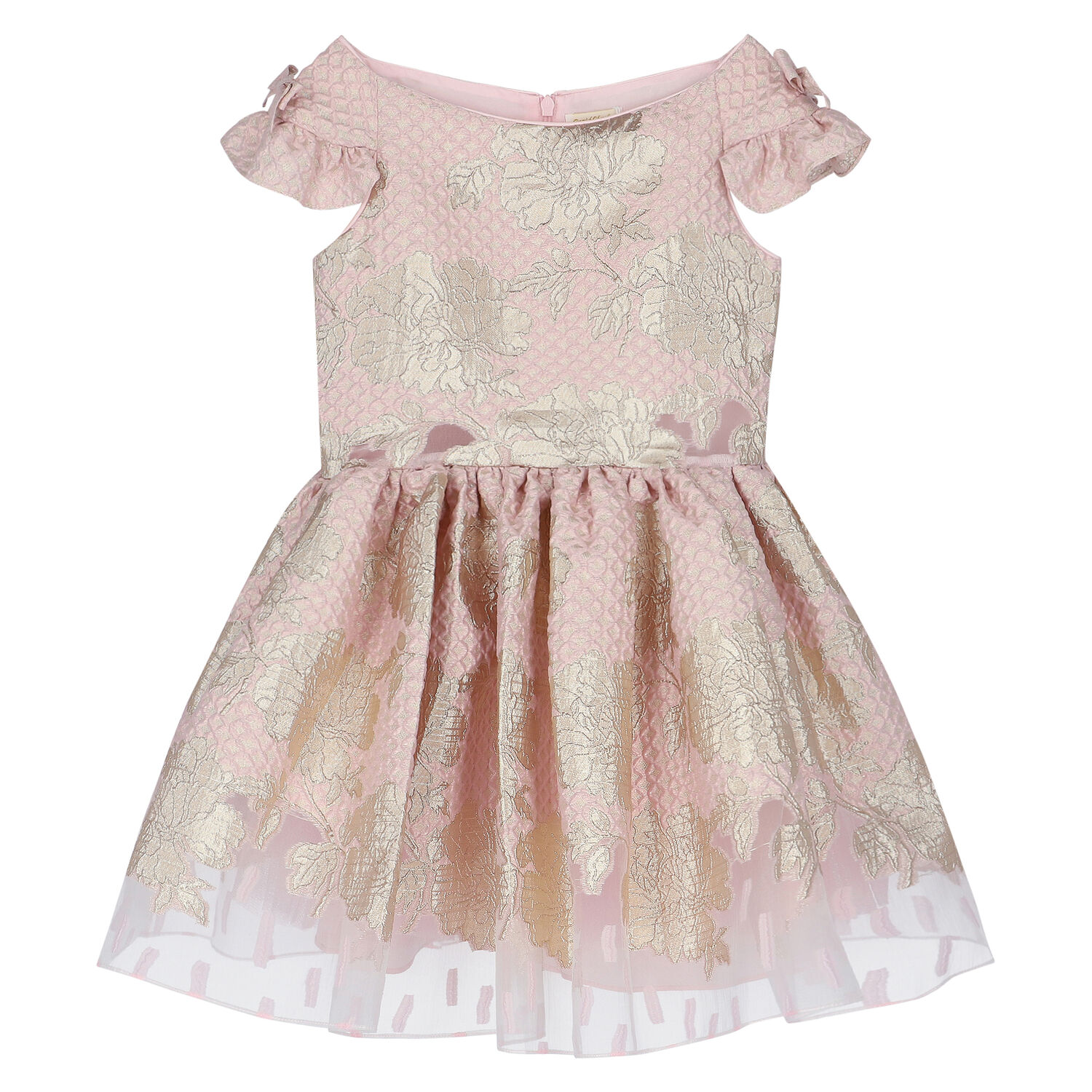 Girls Pink & Gold Organza Dress, 1, hi-res