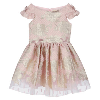 Girls Pink & Gold Organza Dress