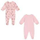 Baby Girls Pink Teddy Bear Babygrows ( 2-Pack ), 2, hi-res