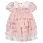 Girls Pink Pleated Tulle Dress, 2, hi-res
