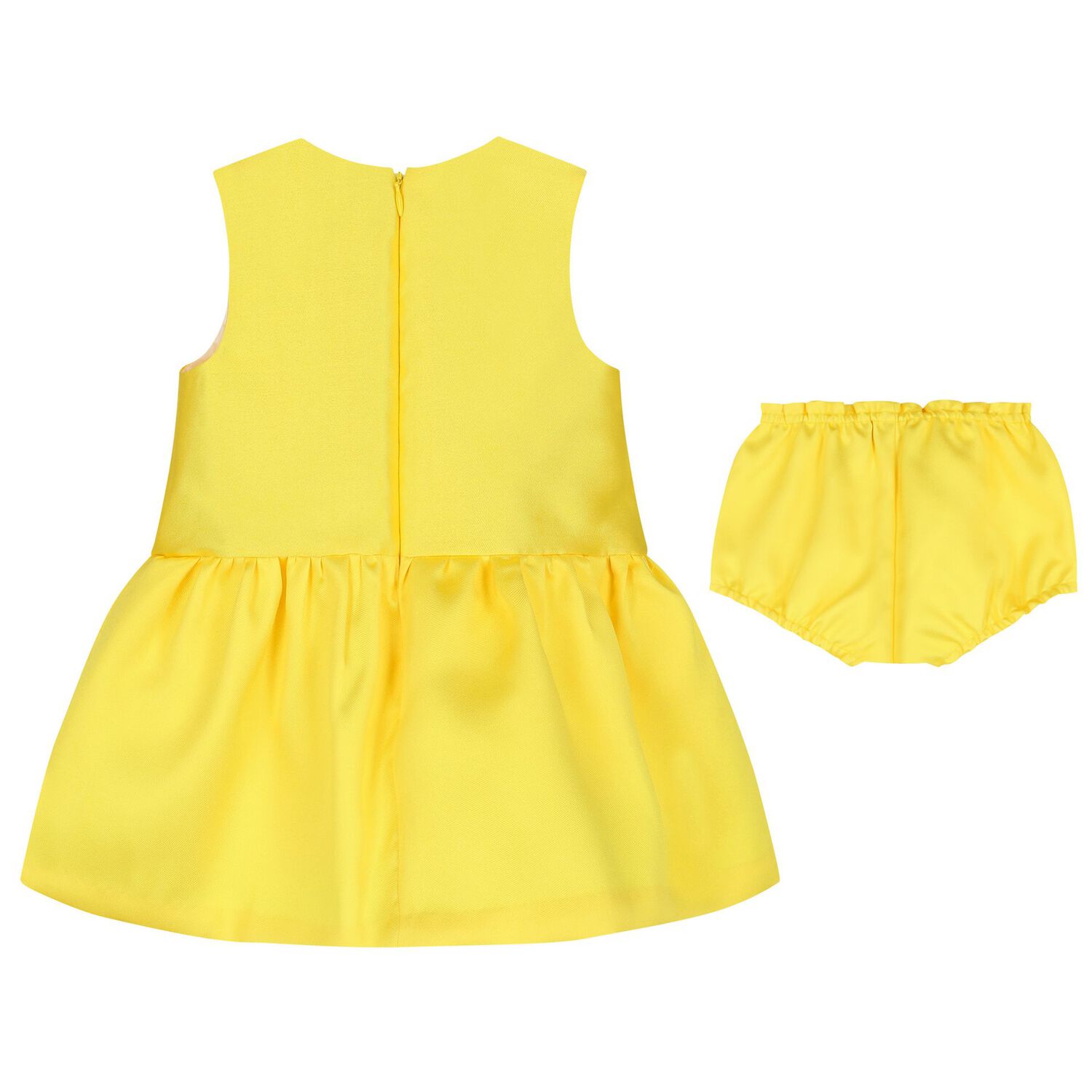 Younger Girls Yellow Bow Satin Dress Set, 1, hi-res