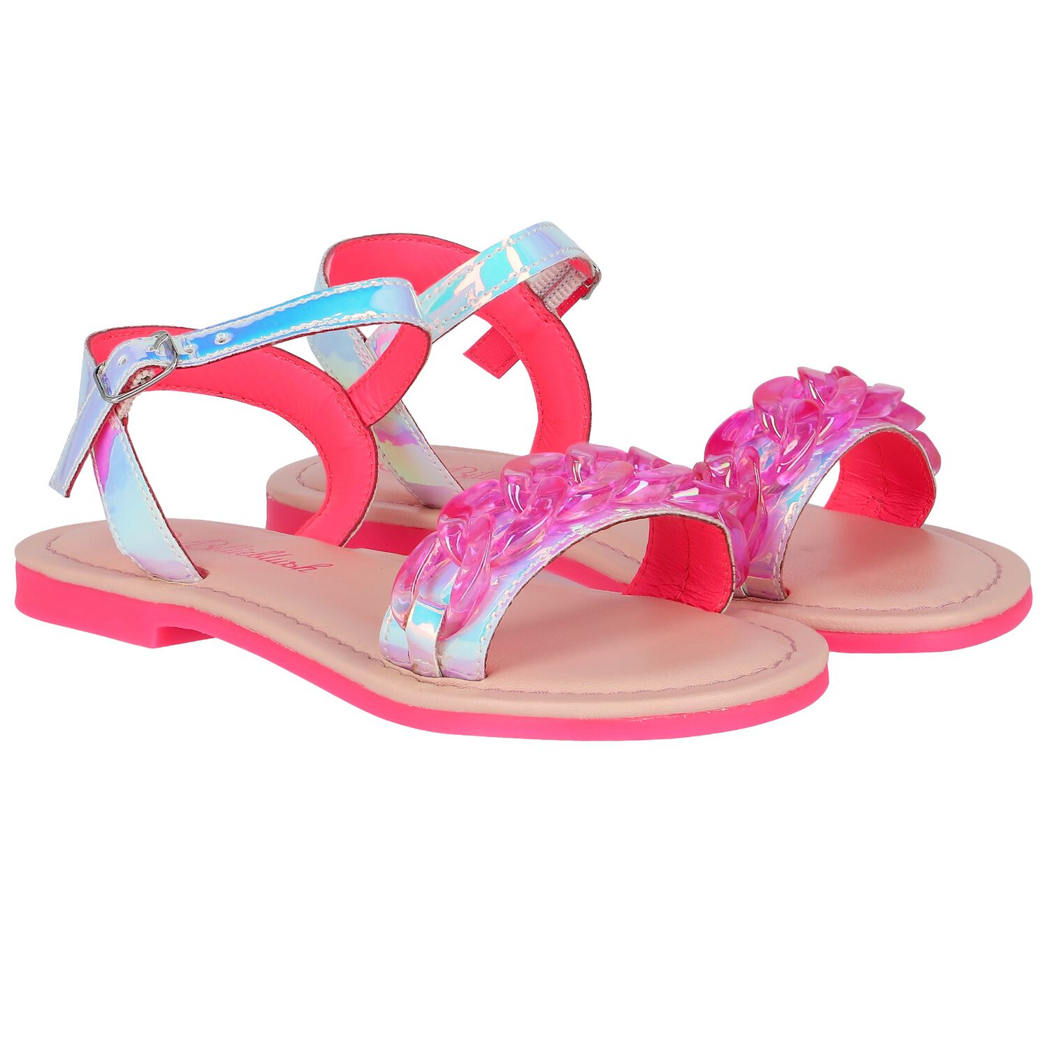 Girls Pink Iridescent Sandals, 1, hi-res