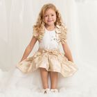 Girls White & Gold Ruffle Skirt Set, 1, hi-res