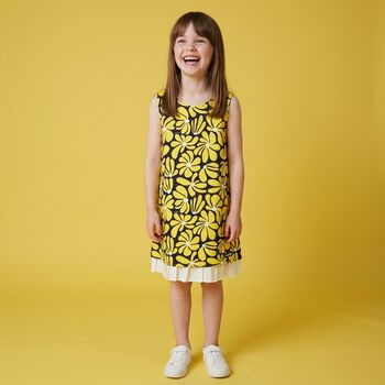 Girls Yellow & Navy Blue Floral Canvas Dress