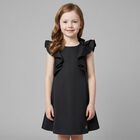 Girls Black Satin Ruffle Dress, 2, hi-res