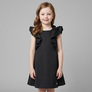 Girls Black Satin Ruffle Dress