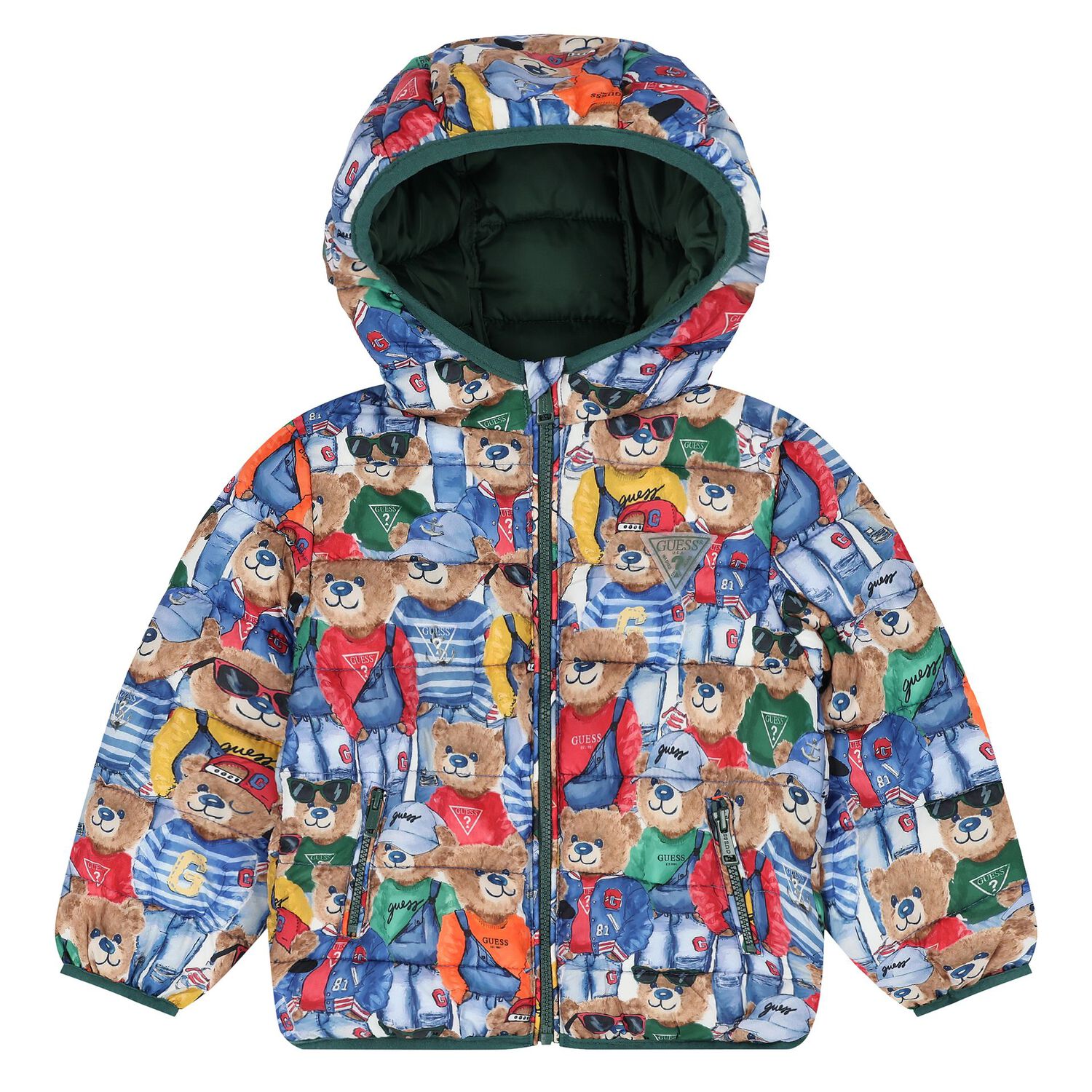 Younger Boys Multi-Coloured Teddy Bear Logo Padded Puffer Jacket, 1, hi-res