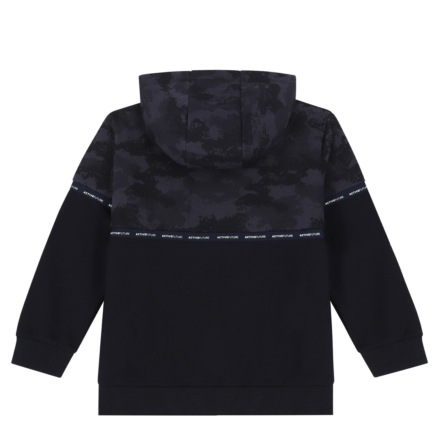 Boys Navy Camouflage Hooded Top, 1, hi-res