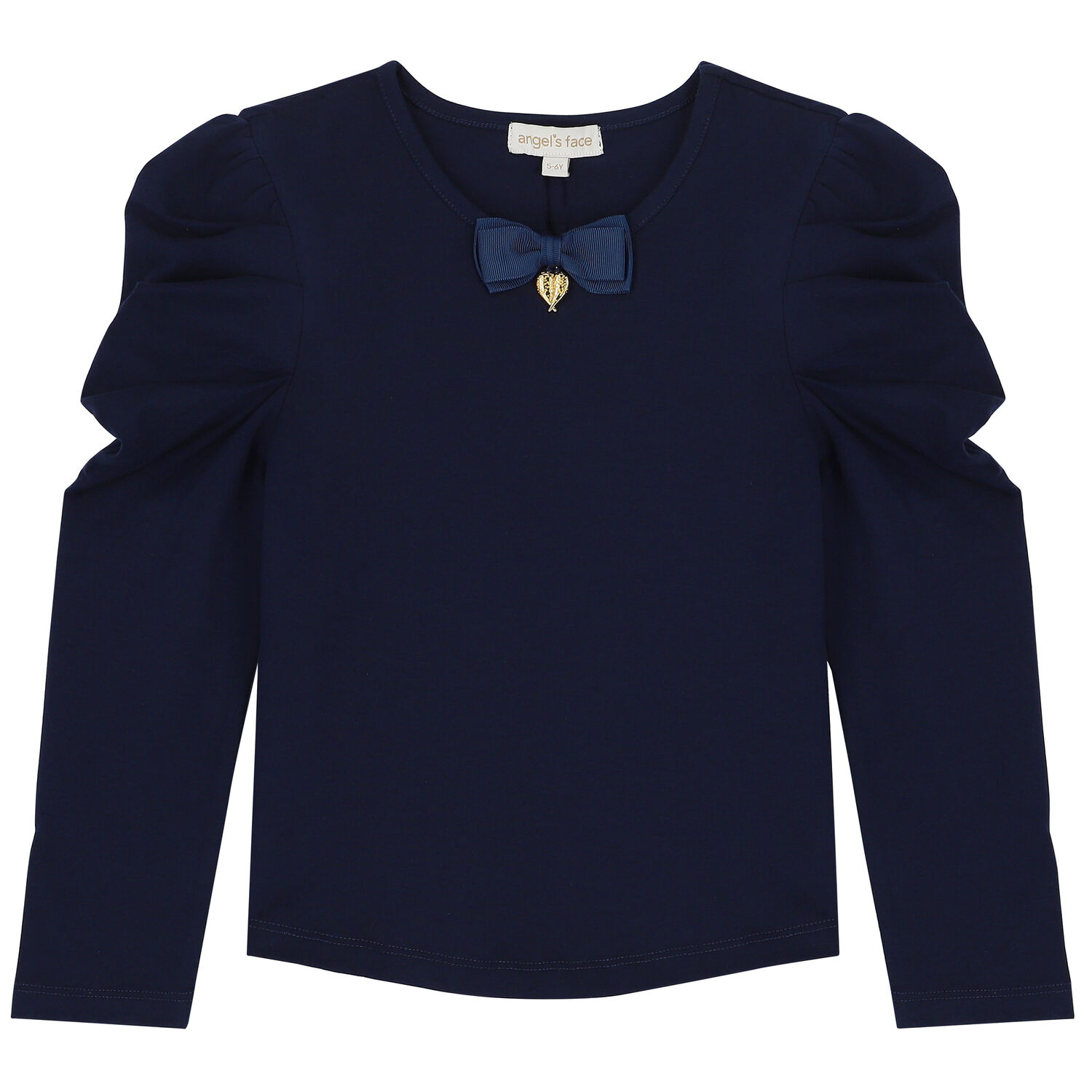 Girls Navy Bow Long Sleeve Top, 4, hi-res image number null