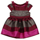 Baby Girls Red & Gold Striped Satin Dress, 1, hi-res