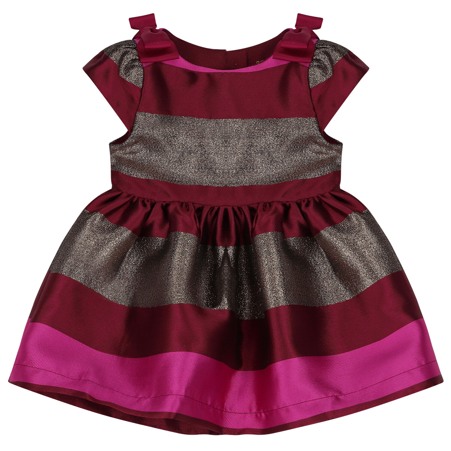 Baby Girls Red & Gold Striped Satin Dress, 1, hi-res