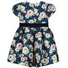 Girls Navy Floral Satin Dress, 1, hi-res