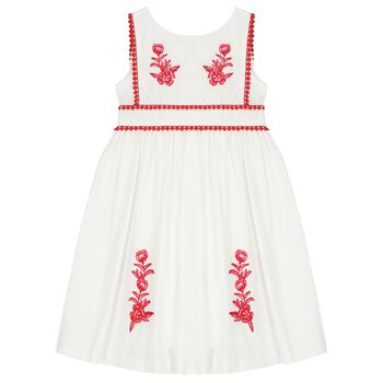 Girls White & Red Floral Dress