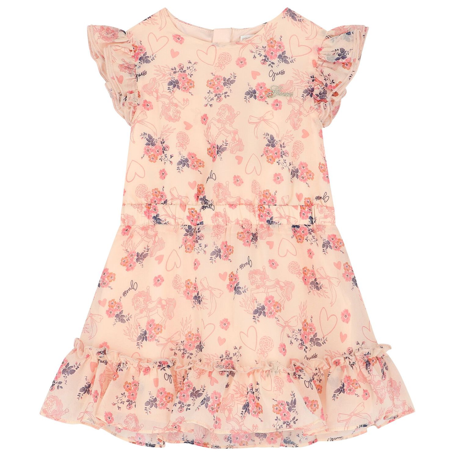 Baby Girls Pink Floral Chiffon Dress Set, 1, hi-res