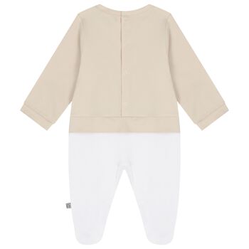 White & Beige Logo Babygrow