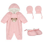 Baby Girls Pink Snowsuit, 1, hi-res