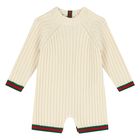 Ivory Web Striped Baby Romper, 1, hi-res