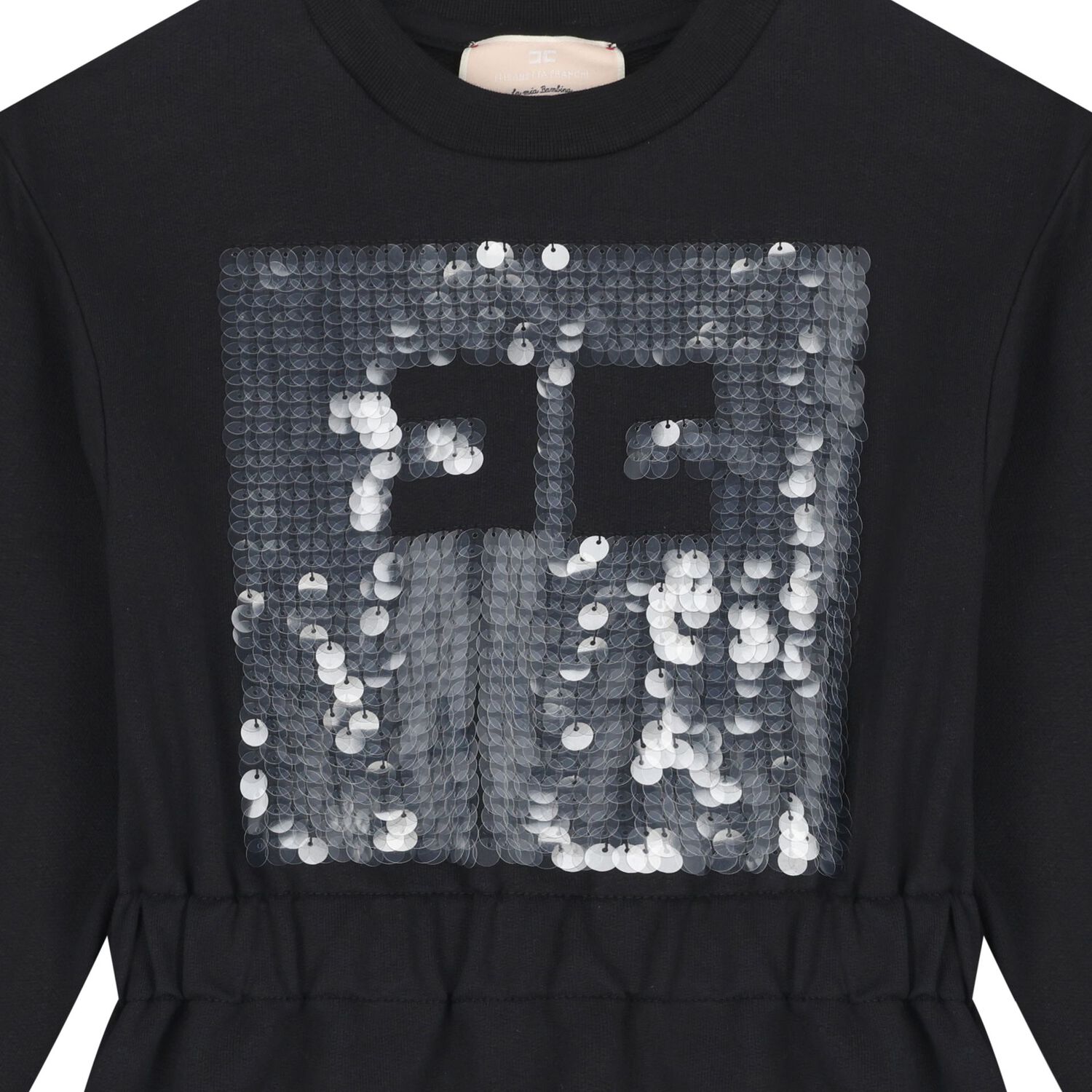 Girls Black Embellished Logo Dress, 1, hi-res