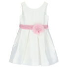 Girls White Satin Dress, 1, hi-res