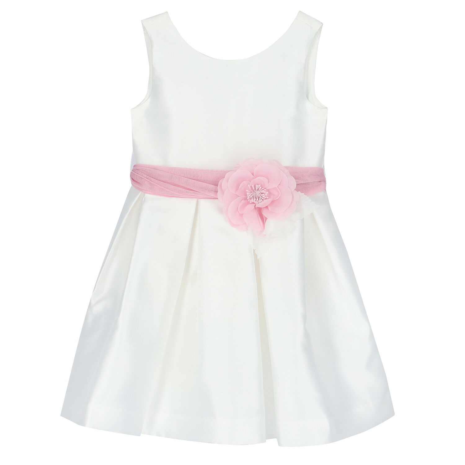 Girls White Satin Dress, 1, hi-res