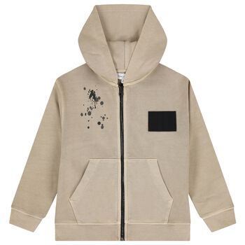 Boys Beige Logo Hooded Top
