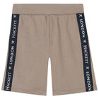 Boys Beige Logo Shorts, 1, hi-res