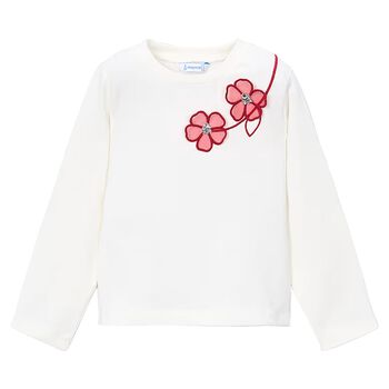 Girls Ivory Embroidered Floral Long Sleeve Top
