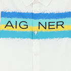 Younger Boys White Logo Striped Shirt, 1, hi-res