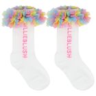 Girls White Logo Ruffled Tulle Socks, 1, hi-res