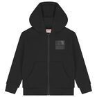 Boys Black Logo Hooded Zip Up Top, 1, hi-res