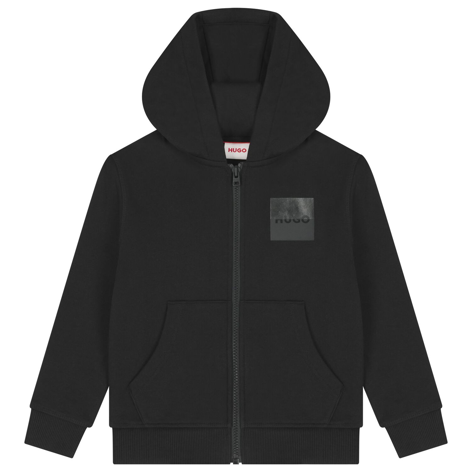 Boys Black Logo Hooded Zip Up Top, 1, hi-res