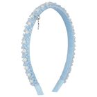 Girls Blue Logo Pearl Headband, 1, hi-res