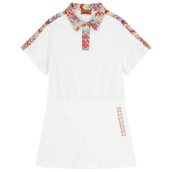 Girls White Logo Zig Zag Dress