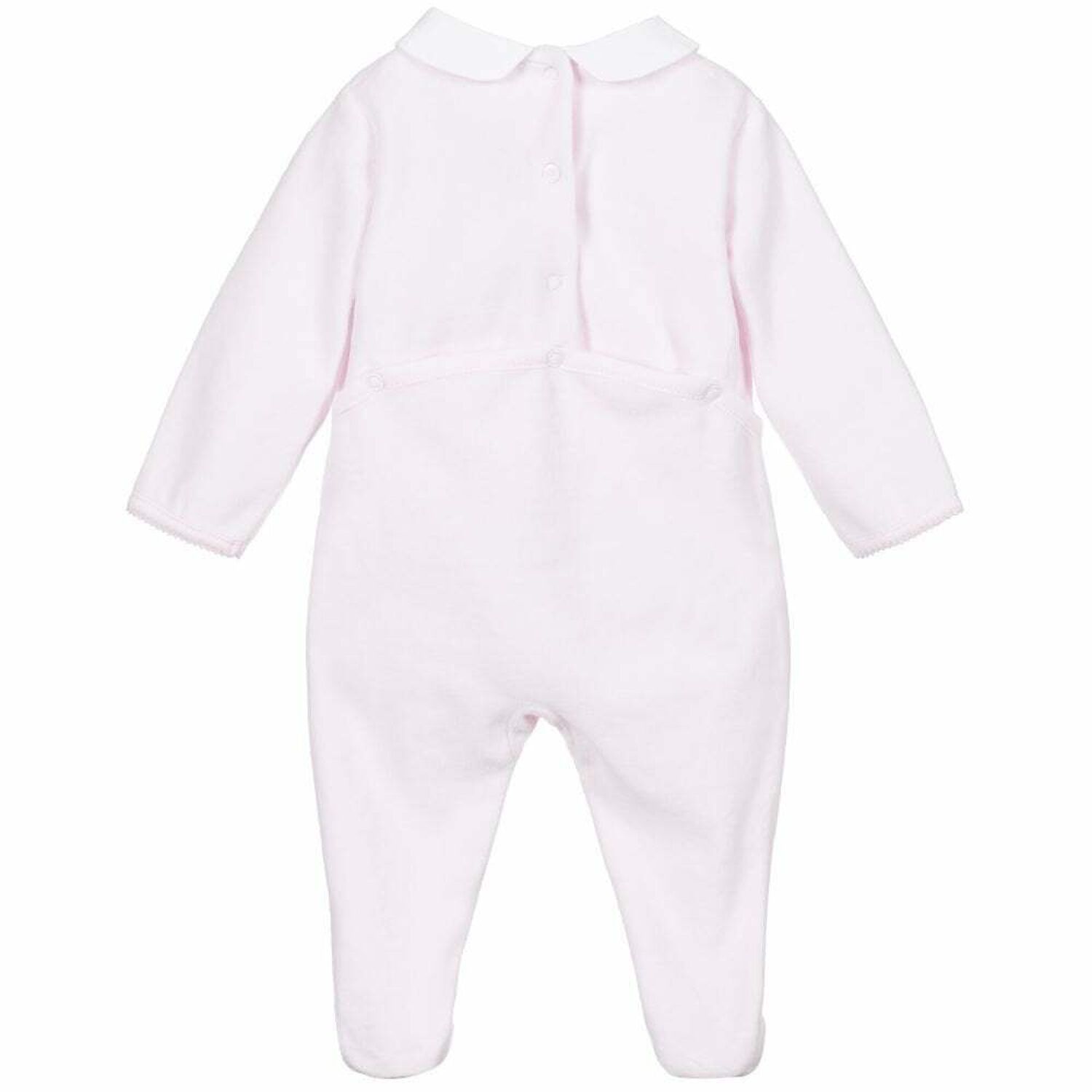 Baby Girls Pink Embellished Velour Babygrow, 1, hi-res