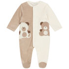 Ivory & Beige Velour Babygrow, 1, hi-res