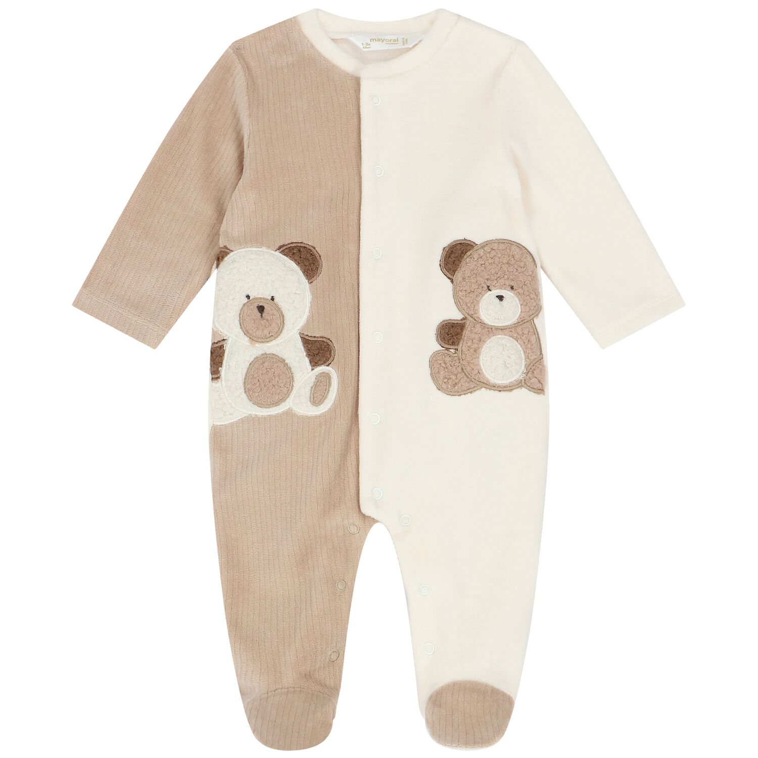 Ivory & Beige Velour Babygrow, 1, hi-res