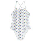 Girls White Turtle Logo Swimsuit, 1, hi-res