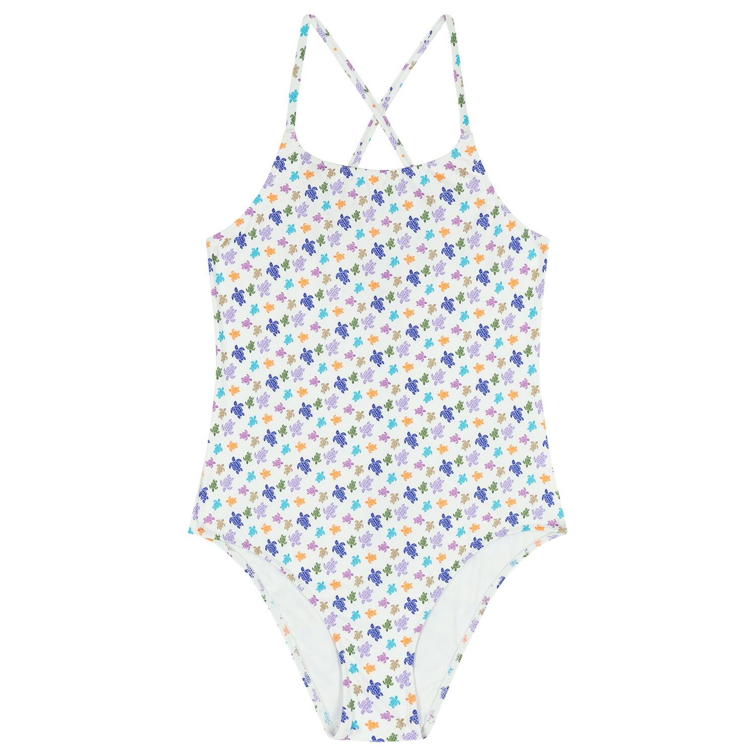 Girls White Turtle Logo Swimsuit, 1, hi-res