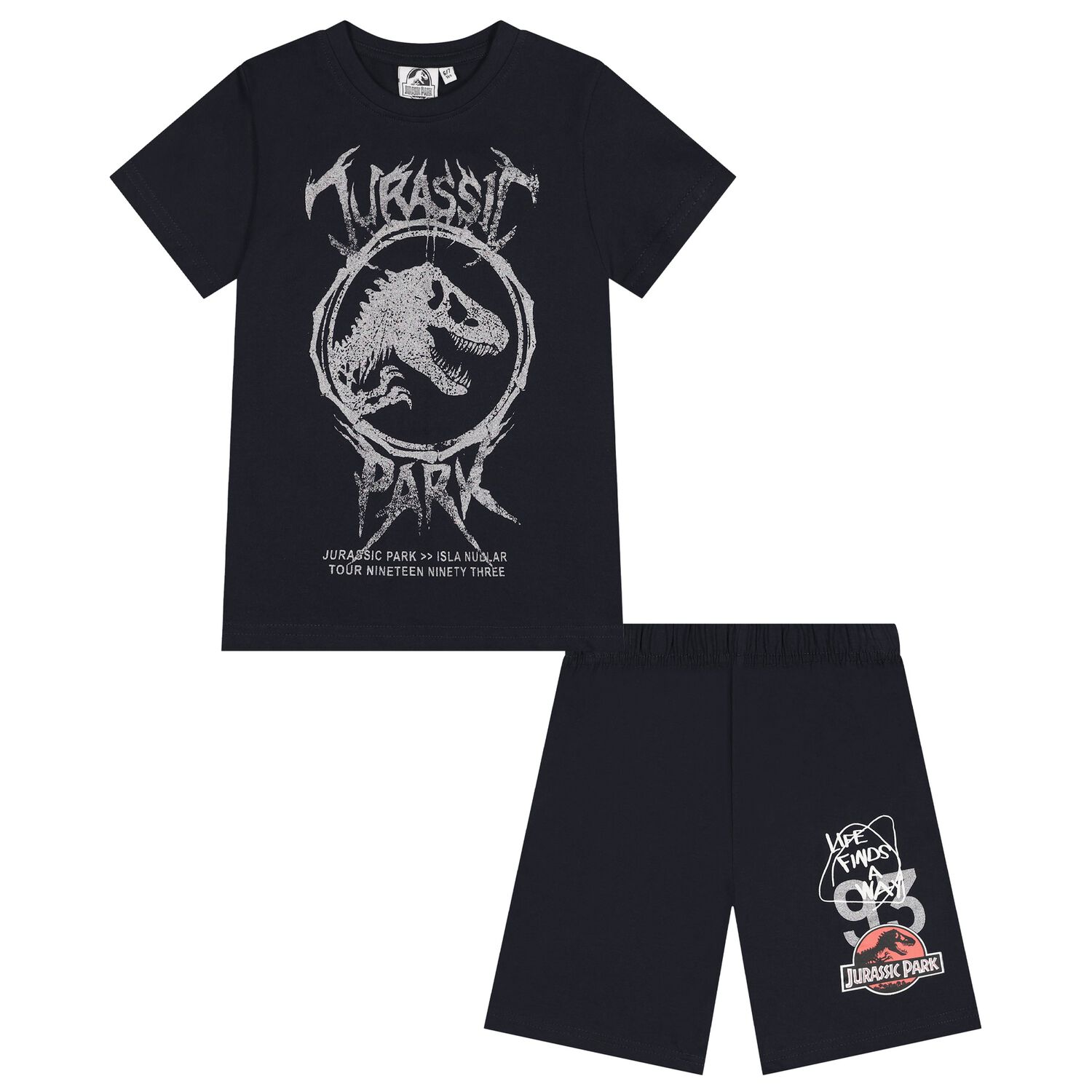 Boys Navy Blue Jurassic Shorts Set, 1, hi-res