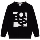 Boys Black Logo Knitted Top, 1, hi-res