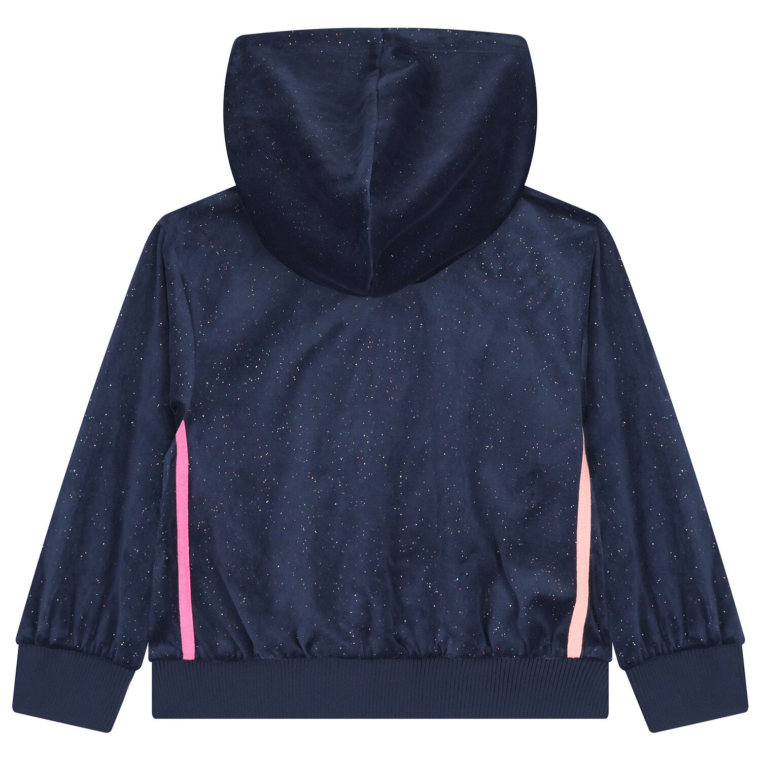 Girls Navy Blue & Pink Hooded Zip Up Top , 1, hi-res