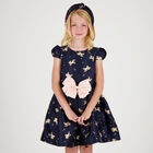 Girls Navy Blue Unicorn Jacquard Dress, 3, hi-res