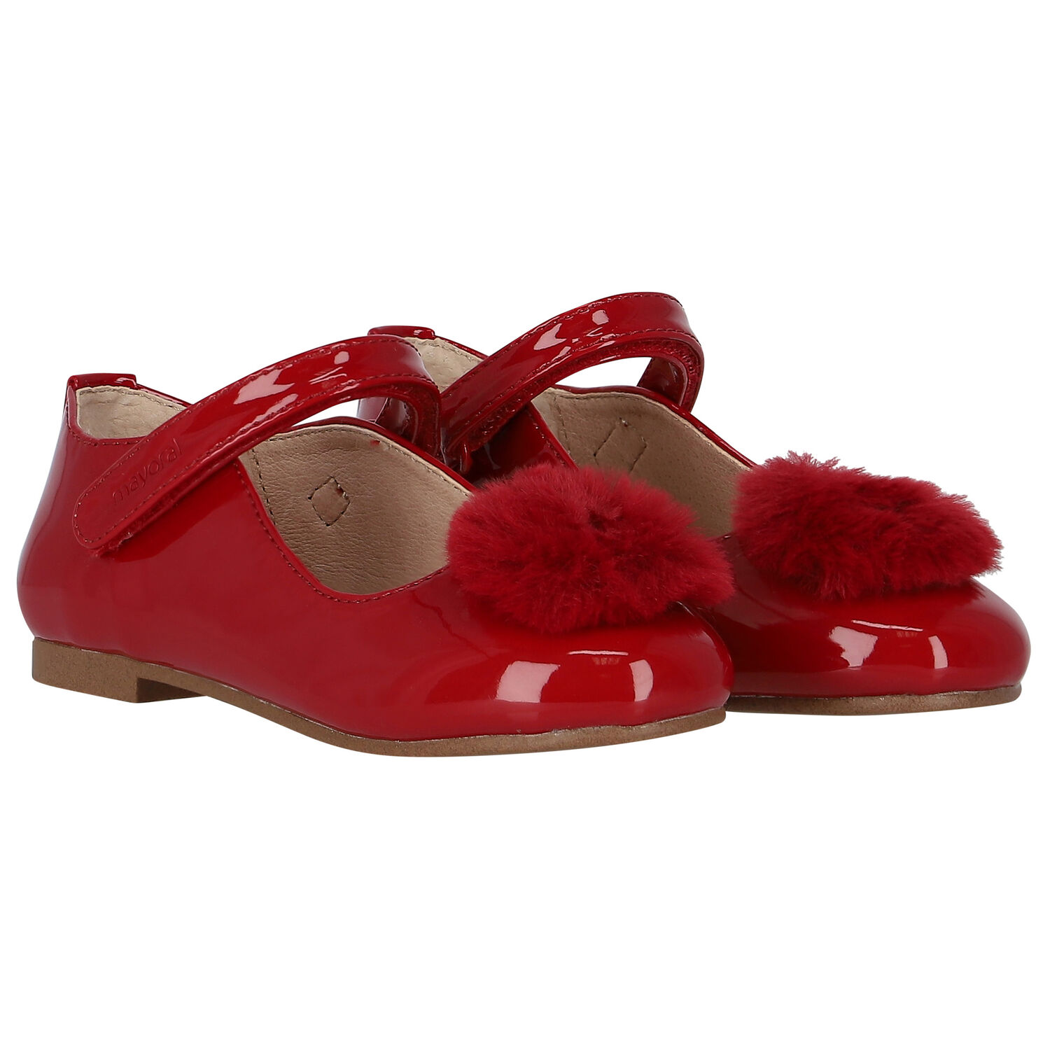 Girls Red Fur Patent Leather  Shoes, 1, hi-res image number null