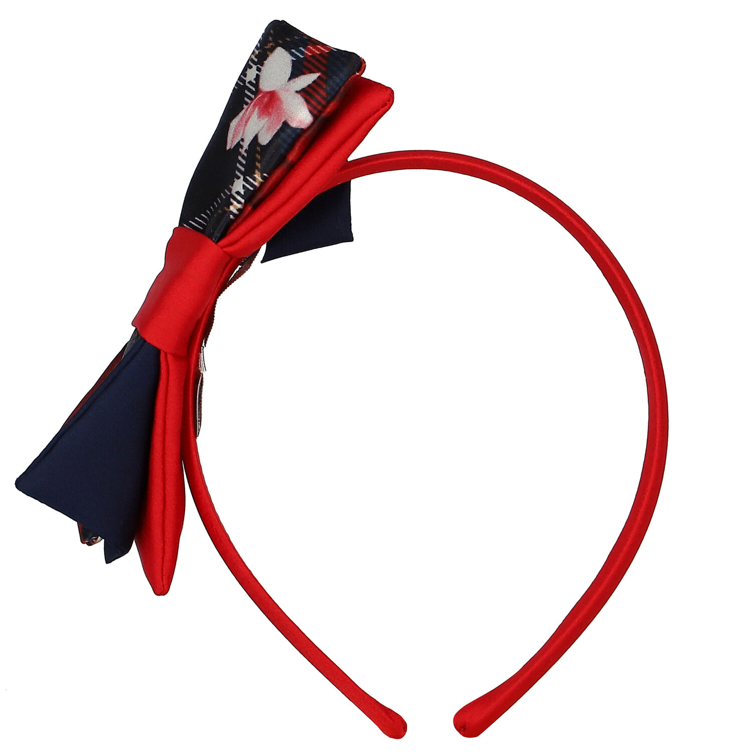 Girls Navy Blue & Red Bow Headband, 1, hi-res
