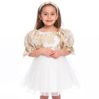 Girls White & Gold Organza Dress, 1, hi-res