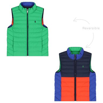 Boys Orange, Navy & Green Reversible Gilet