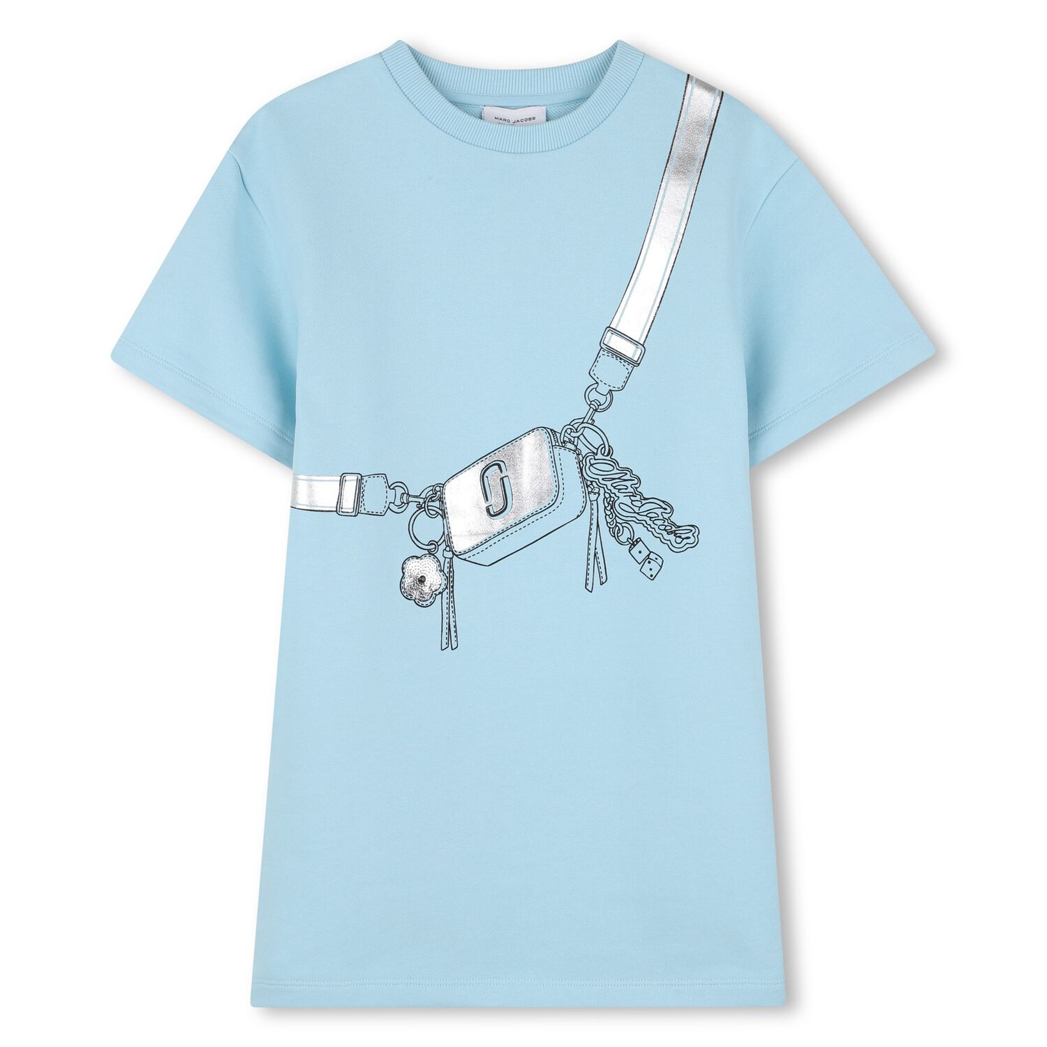 Girls Pale Blue Bag Print Dress, 1, hi-res