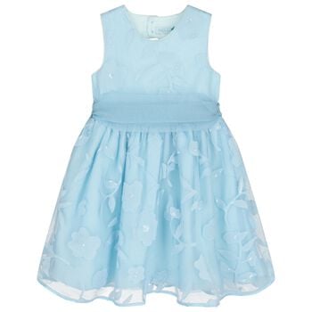 Girls Blue Cut-Out flowers Dress