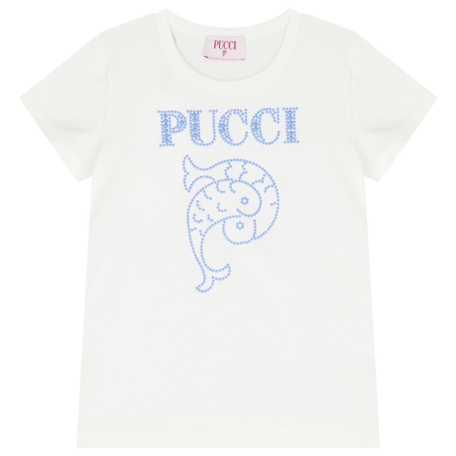 Girls Ivory Cotton Embellished Logo T-Shirt, 1, hi-res