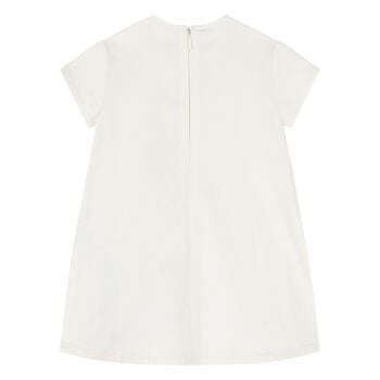 Younger Girls Ivory Web Stripe Bow Dress